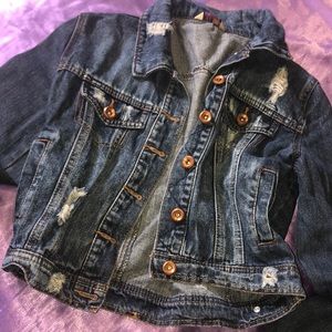 Distressed cropped denim jacket